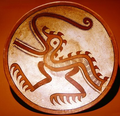 Bowl depicting a composite monster with bird and crocodile elements, from Cative, Sona, Veraguas Province, Panama, Early Cocle style by Pre Columbian Pre Columbian